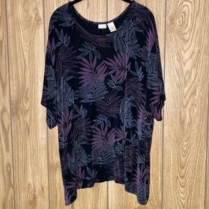 Linden Hill | Black Botanical Print Short Sleeve Top 3X